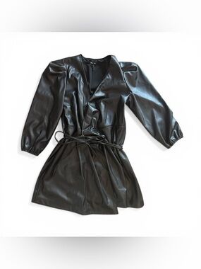 Black Faux Leather Wrap Mini Dress Women’s XL NWT Long Sleeve Moto Bikercore